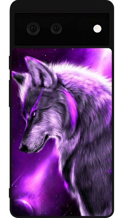 Coque Google Pixel 6 - Silicone rigide noir Purple Sky Wolf