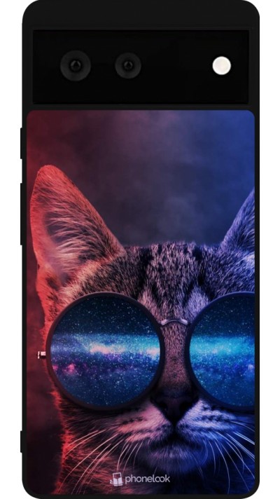 Coque Google Pixel 6 - Silicone rigide noir Red Blue Cat Glasses
