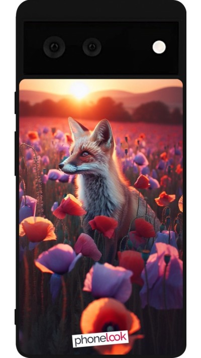 Google Pixel 6 Case Hülle - Silikon schwarz Purpurroter Fuchs bei Dammerung