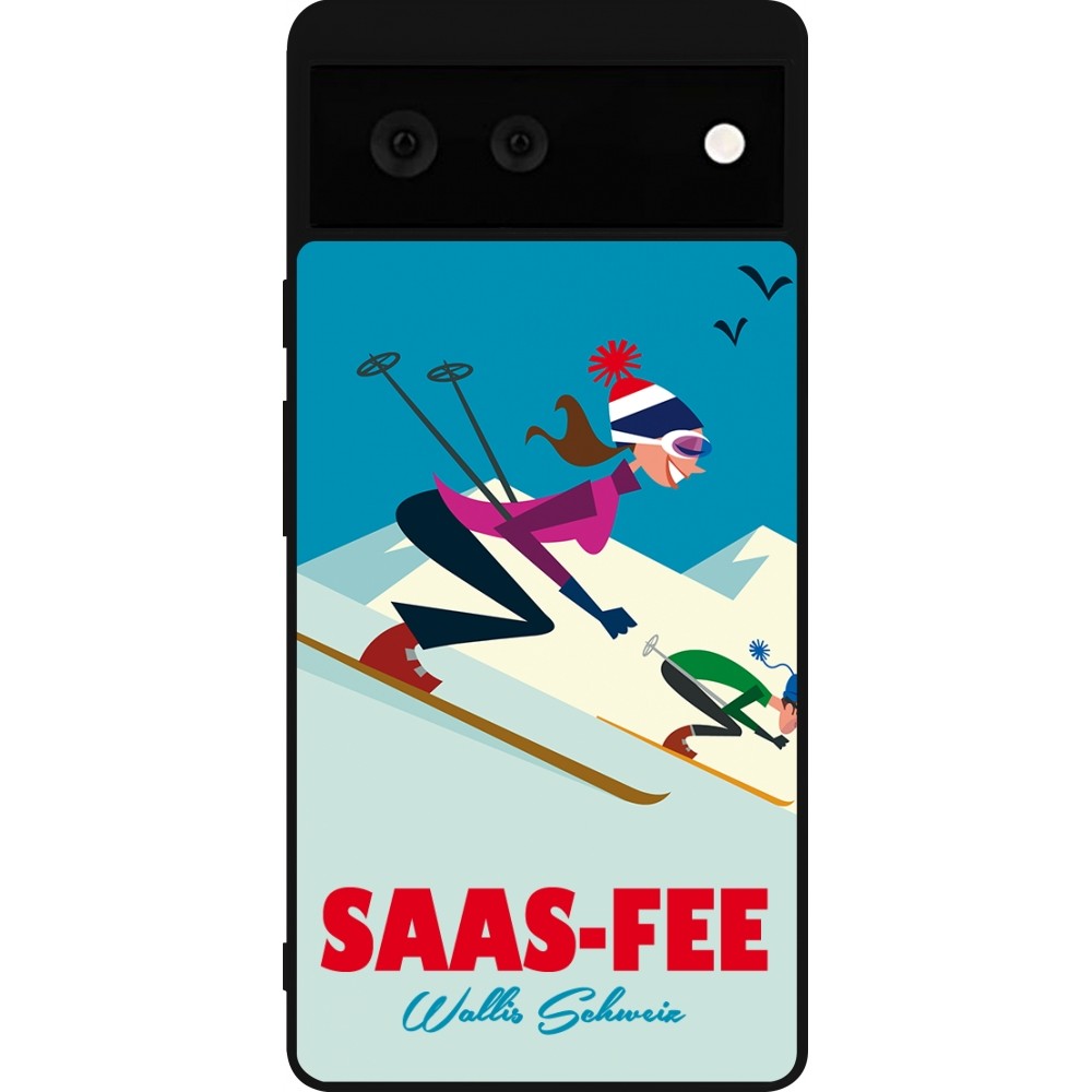 Google Pixel 6 Case Hülle - Silikon schwarz Saas-Fee Ski Downhill
