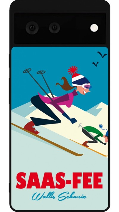 Coque Google Pixel 6 - Silicone rigide noir Saas-Fee Ski Downhill