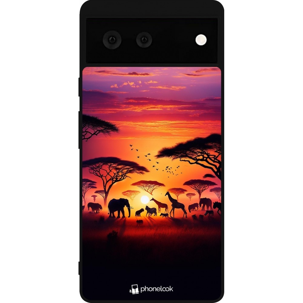 Coque Google Pixel 6 - Silicone rigide noir Safari sunset wildlife