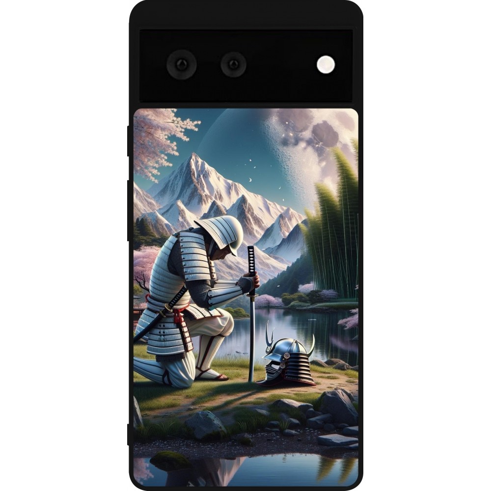 Coque Google Pixel 6 - Silicone rigide noir Samurai Katana Lune
