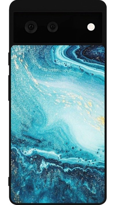 Coque Google Pixel 6 - Silicone rigide noir Sea Foam Blue