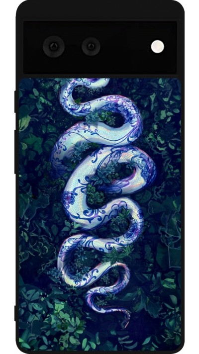 Coque Google Pixel 6 - Silicone rigide noir Serpent Blue Anaconda