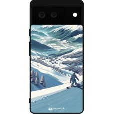 Coque Google Pixel 6 - Silicone rigide noir Snowboarder Montagne