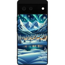 Coque Google Pixel 6 - Silicone rigide noir Snowy Mountain Village Lake night