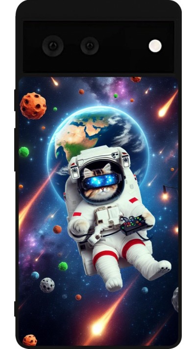 Coque Google Pixel 6 - Silicone rigide noir VR SpaceCat Odyssey