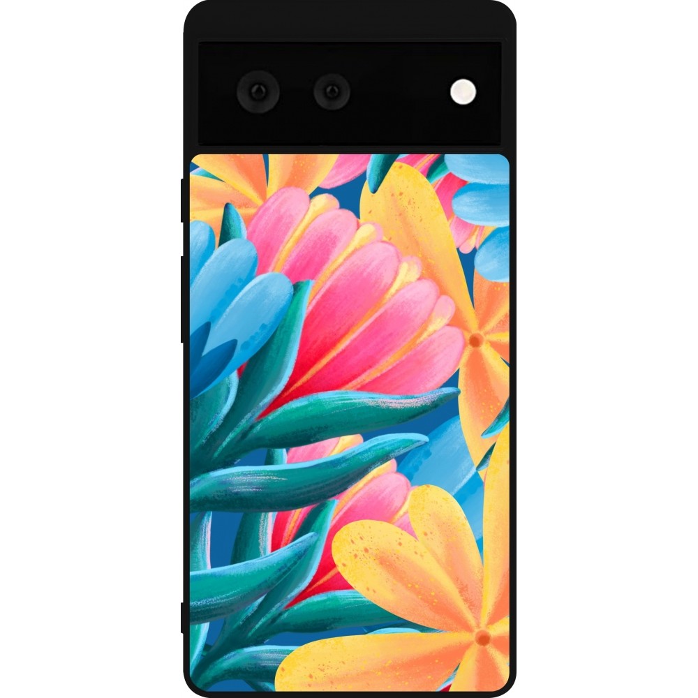 Coque Google Pixel 6 - Silicone rigide noir Spring 23 colorful flowers