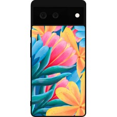 Coque Google Pixel 6 - Silicone rigide noir Spring 23 colorful flowers