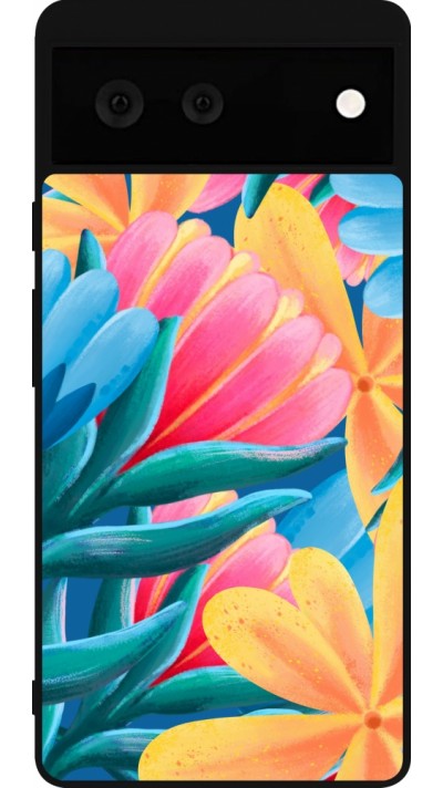 Google Pixel 6 Case Hülle - Silikon schwarz Spring 23 colorful flowers