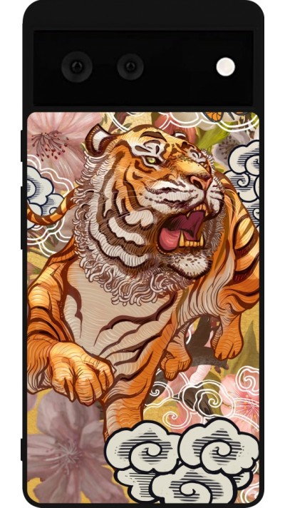 Coque Google Pixel 6 - Silicone rigide noir Spring 23 japanese tiger