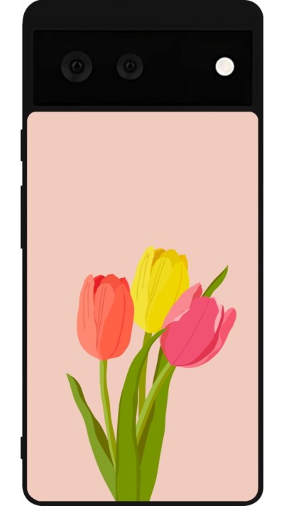 Google Pixel 6 Case Hülle - Silikon schwarz Spring 23 tulip trio