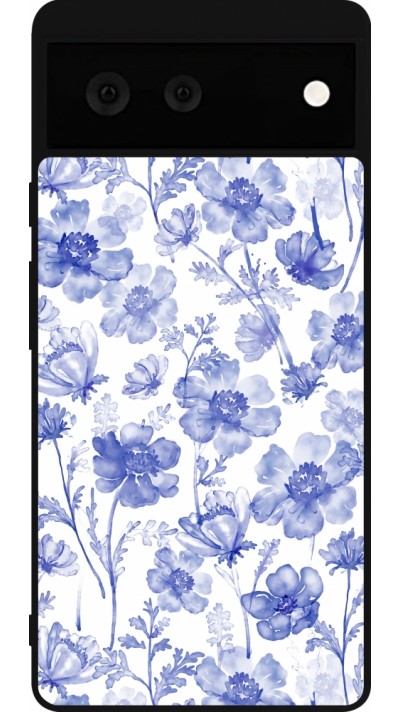 Google Pixel 6 Case Hülle - Silikon schwarz Spring 23 watercolor blue flowers