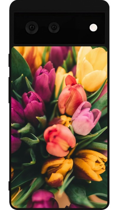 Google Pixel 6 Case Hülle - Silikon schwarz Bouquet of tulips Spring 2026