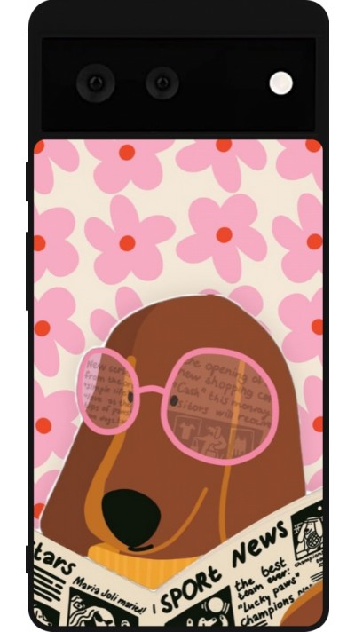 Google Pixel 6 Case Hülle - Silikon schwarz Dog with newspaper Spring 2026