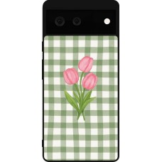 Google Pixel 6 Case Hülle - Silikon schwarz Green vichy tulips Spring 2026