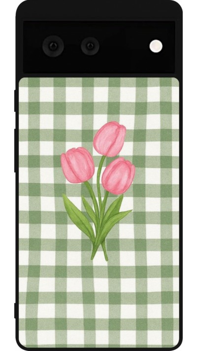 Google Pixel 6 Case Hülle - Silikon schwarz Green vichy tulips Spring 2026