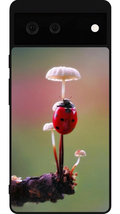 Google Pixel 6 Case Hülle - Silikon schwarz Ladybird on a mushroom Spring 2026