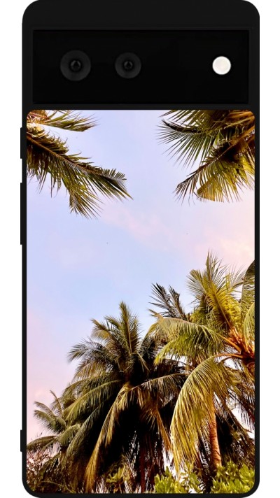 Coque Google Pixel 6 - Silicone rigide noir Summer 2023 palm tree vibe