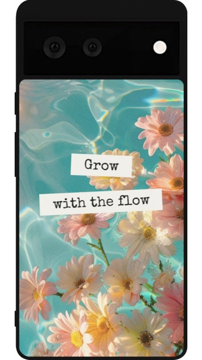 Coque Google Pixel 6 - Silicone rigide noir Summer 2025 Grow with the flow