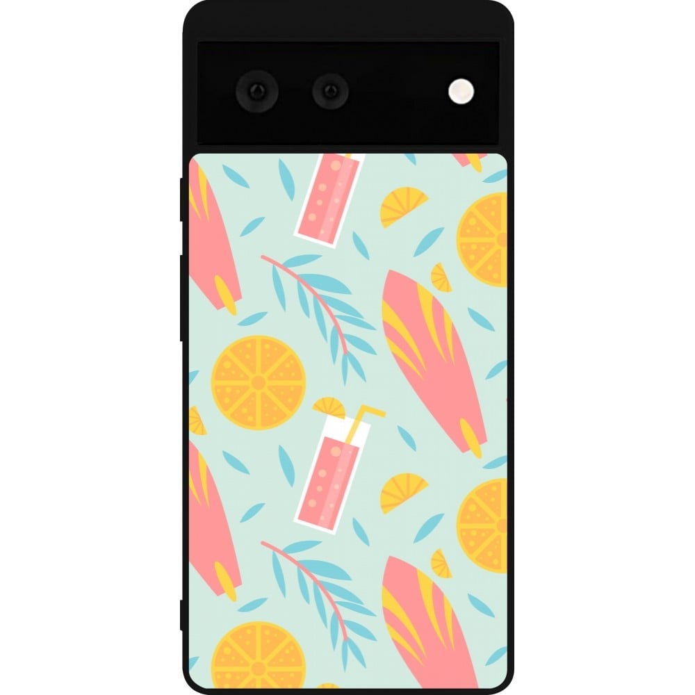 Coque Google Pixel 6 - Silicone rigide noir Summer 2025 Pattern citron
