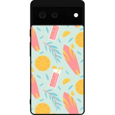 Coque Google Pixel 6 - Silicone rigide noir Summer 2025 Pattern citron
