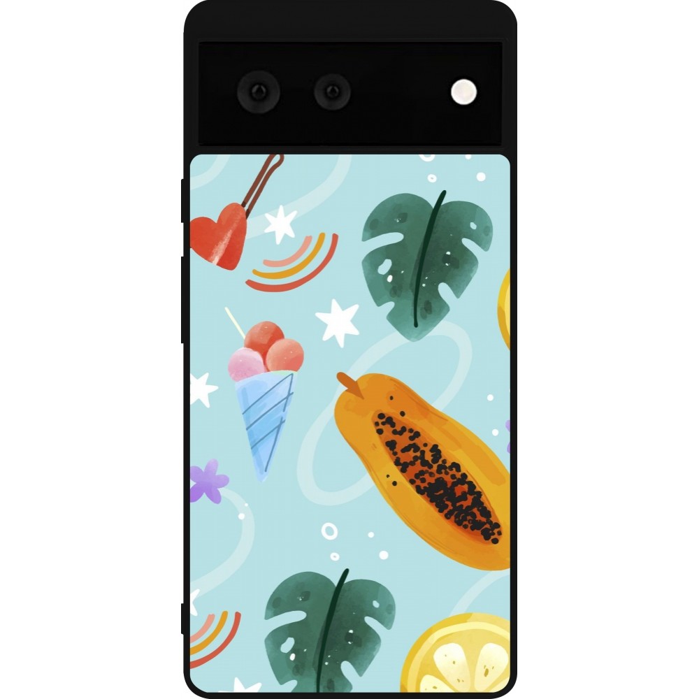 Google Pixel 6 Case Hülle - Silikon schwarz Summer 2025 Pattern papaya