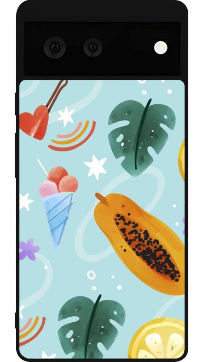 Coque Google Pixel 6 - Silicone rigide noir Summer 2025 Pattern papaya