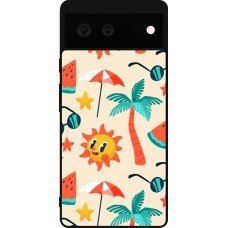 Coque Google Pixel 6 - Silicone rigide noir Summer 2025 Pattern soleil