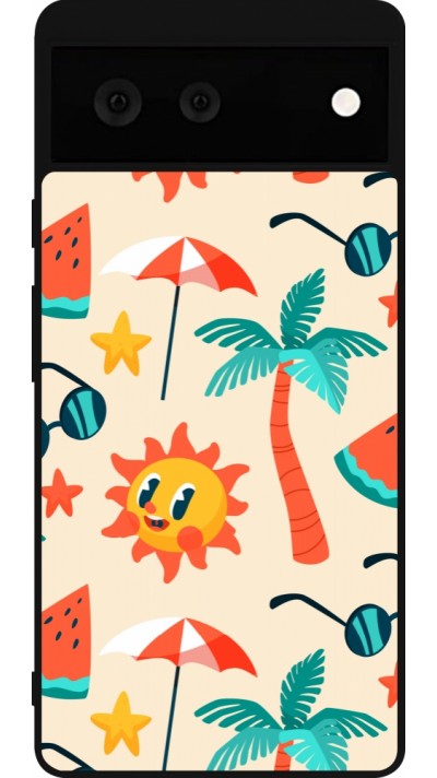 Coque Google Pixel 6 - Silicone rigide noir Summer 2025 Pattern soleil
