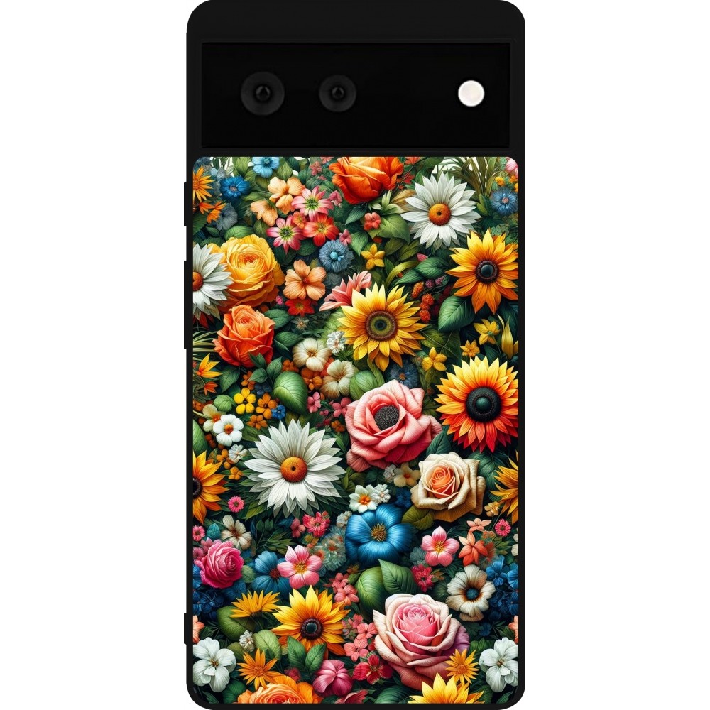 Google Pixel 6 Case Hülle - Silikon schwarz Sommer Blumenmuster