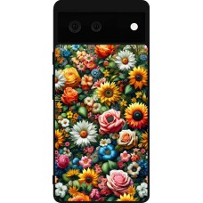 Google Pixel 6 Case Hülle - Silikon schwarz Sommer Blumenmuster