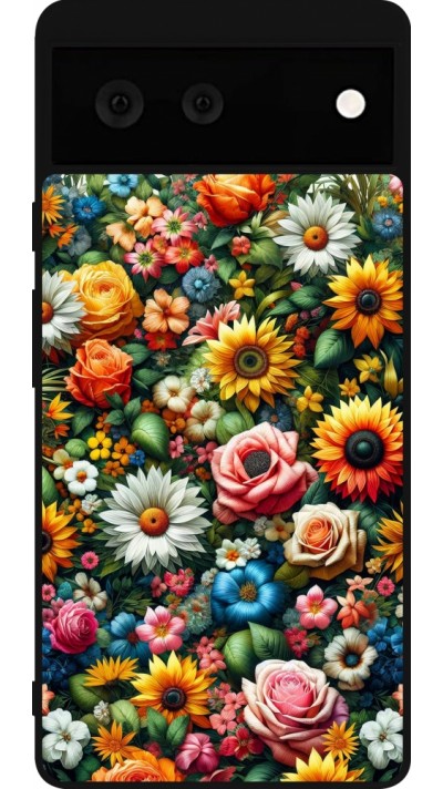 Google Pixel 6 Case Hülle - Silikon schwarz Sommer Blumenmuster