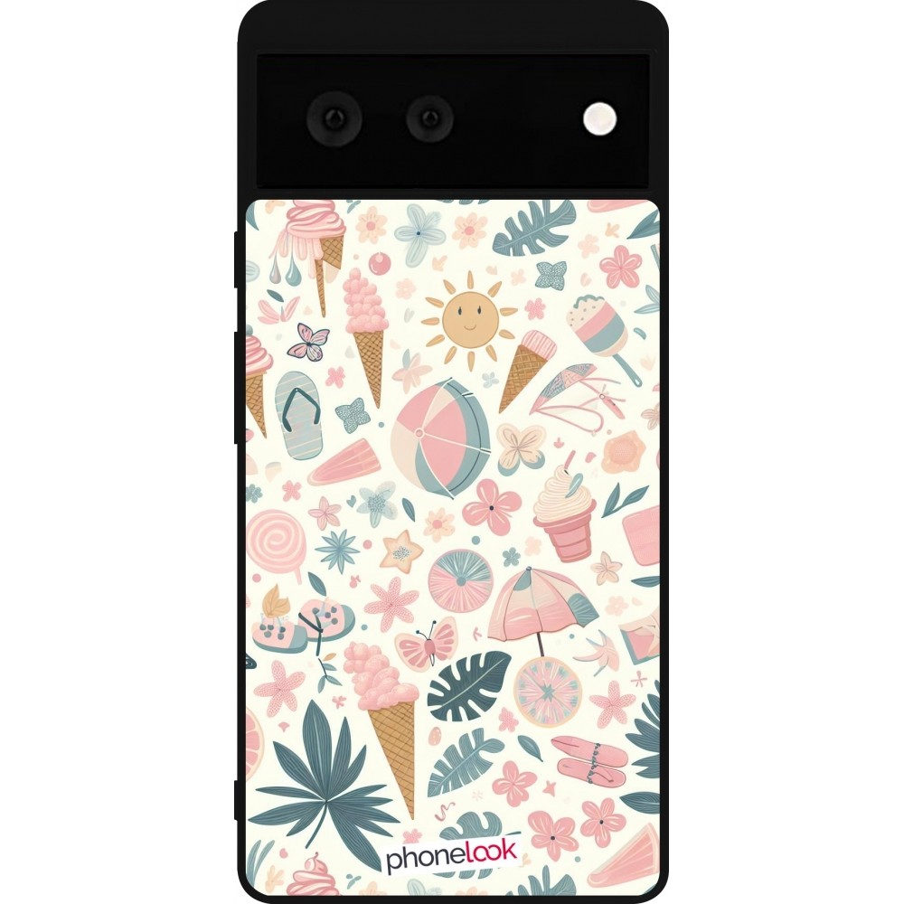 Coque Google Pixel 6 - Silicone rigide noir Summer Pink Pattern