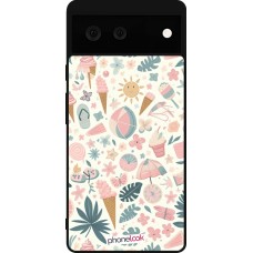 Coque Google Pixel 6 - Silicone rigide noir Summer Pink Pattern