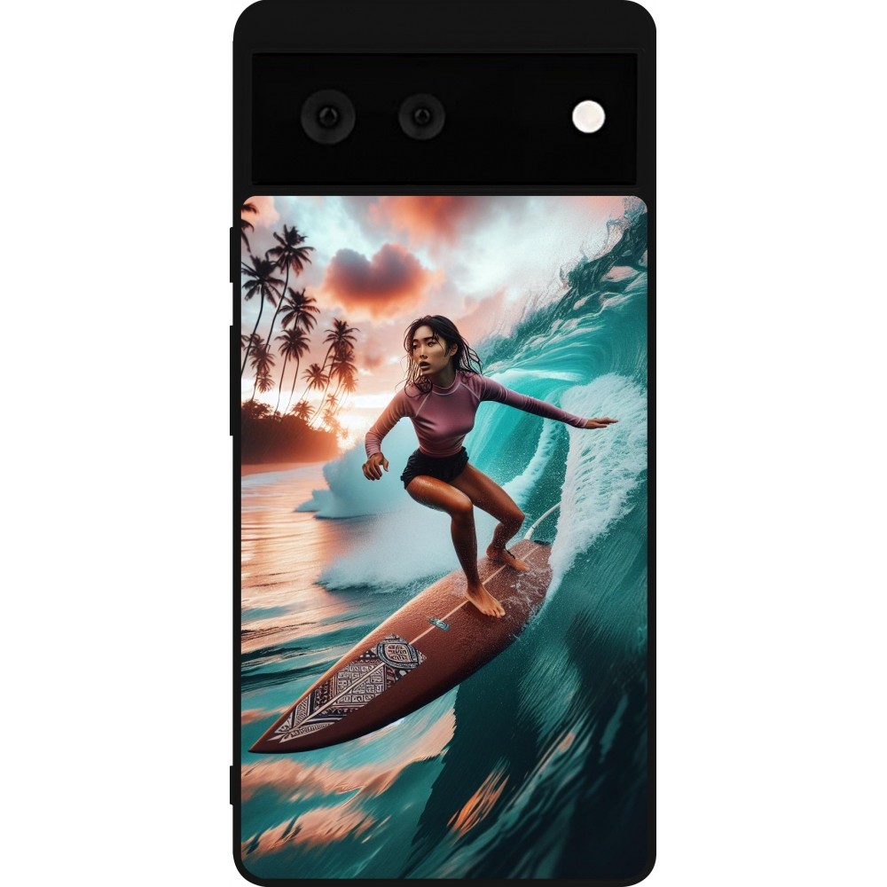 Google Pixel 6 Case Hülle - Silikon schwarz Surferin aus Bali