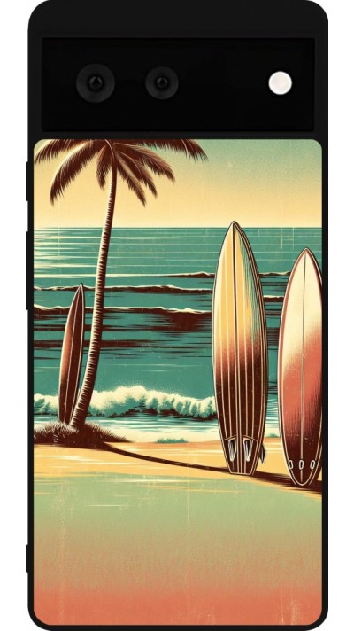 Coque Google Pixel 6 - Silicone rigide noir Surf Paradise