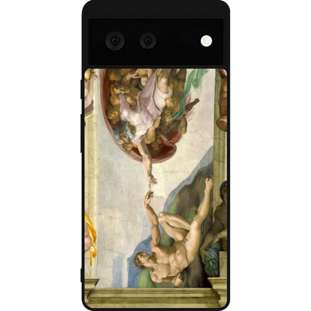Google Pixel 6 Case Hülle - Silikon schwarz Kunstbild - Die Erschaffung Adams - Michelangelo