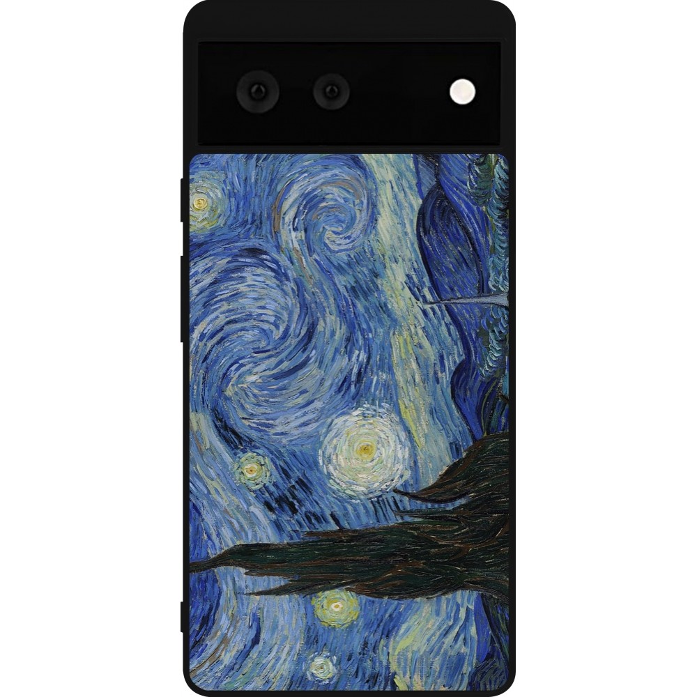Coque Google Pixel 6 - Silicone rigide noir Tableau art - La Nuit étoilée - Van Gogh