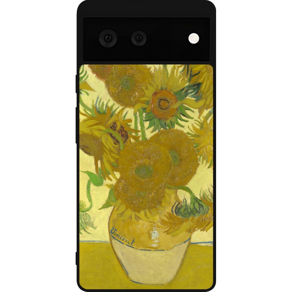 Google Pixel 6 Case Hülle - Silikon schwarz Kunstbild - Sonnenblumen  - Van Gogh