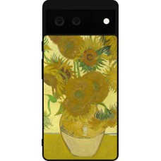 Google Pixel 6 Case Hülle - Silikon schwarz Kunstbild - Sonnenblumen  - Van Gogh