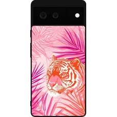 Google Pixel 6 Case Hülle - Silikon schwarz Tiger Palmen rosa