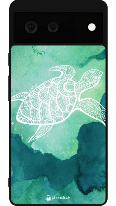 Coque Google Pixel 6 - Silicone rigide noir Turtle Aztec Watercolor