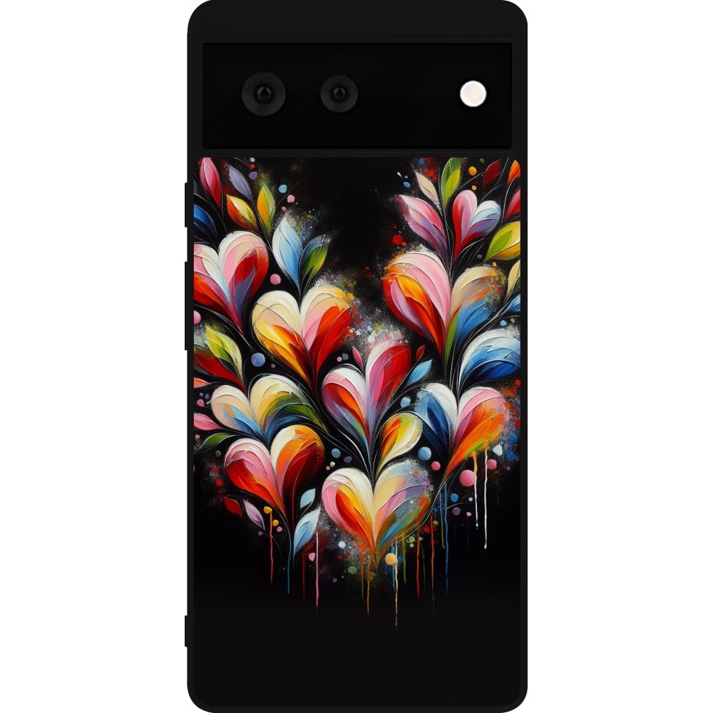 Google Pixel 6 Case Hülle - Silikon schwarz Valentin 2024 Schwarzes Herz Abstrakt