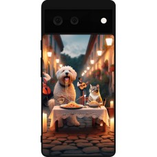 Coque Google Pixel 6 - Silicone rigide noir Valentine 2024 Dog & Cat Candlelight