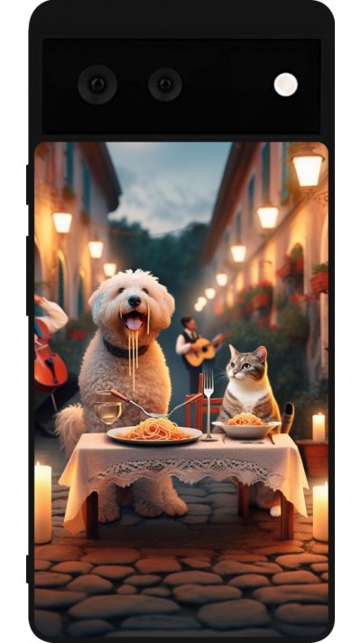 Coque Google Pixel 6 - Silicone rigide noir Valentine 2024 Dog & Cat Candlelight
