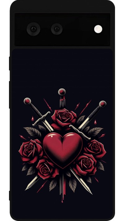 Coque Google Pixel 6 - Silicone rigide noir Valentine 2024 gothic love