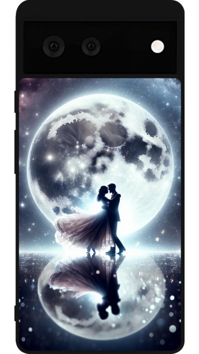 Coque Google Pixel 6 - Silicone rigide noir Valentine 2024 Love under the moon