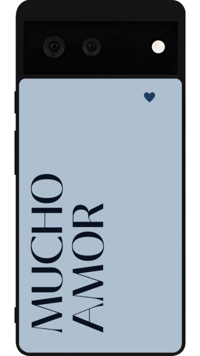 Coque Google Pixel 6 - Silicone rigide noir Valentine 2024 mucho amor azul